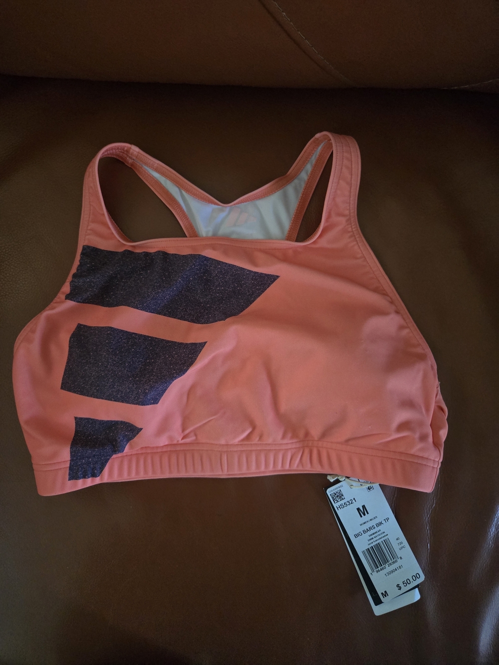 Women’s Coral Athletic Swim Top with Glitter Accent